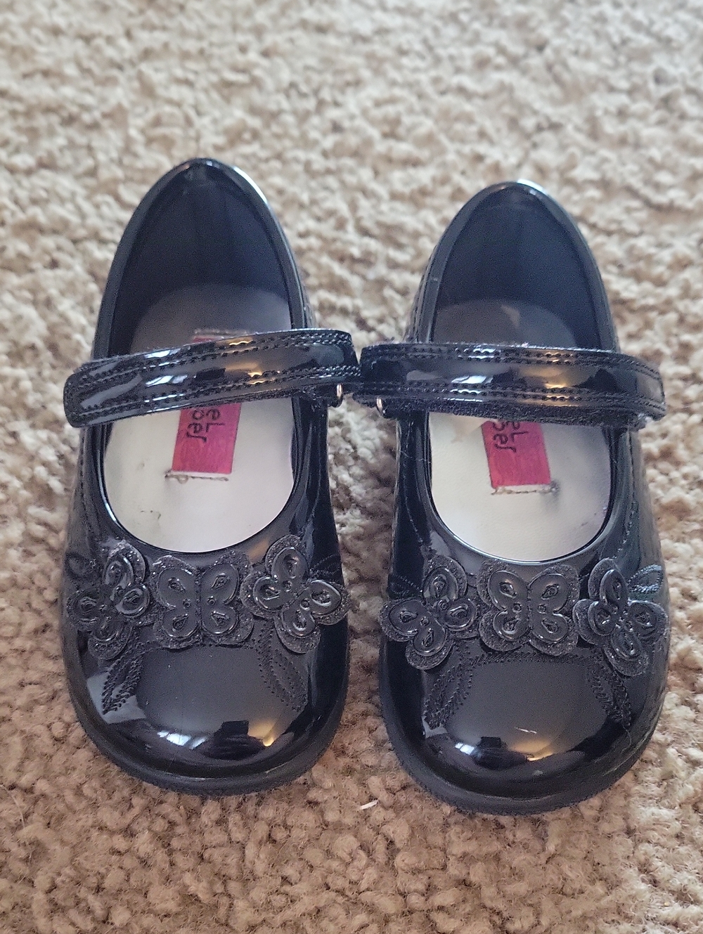 Rachel Shoes Black Patent Mary Janes with Floral Accents